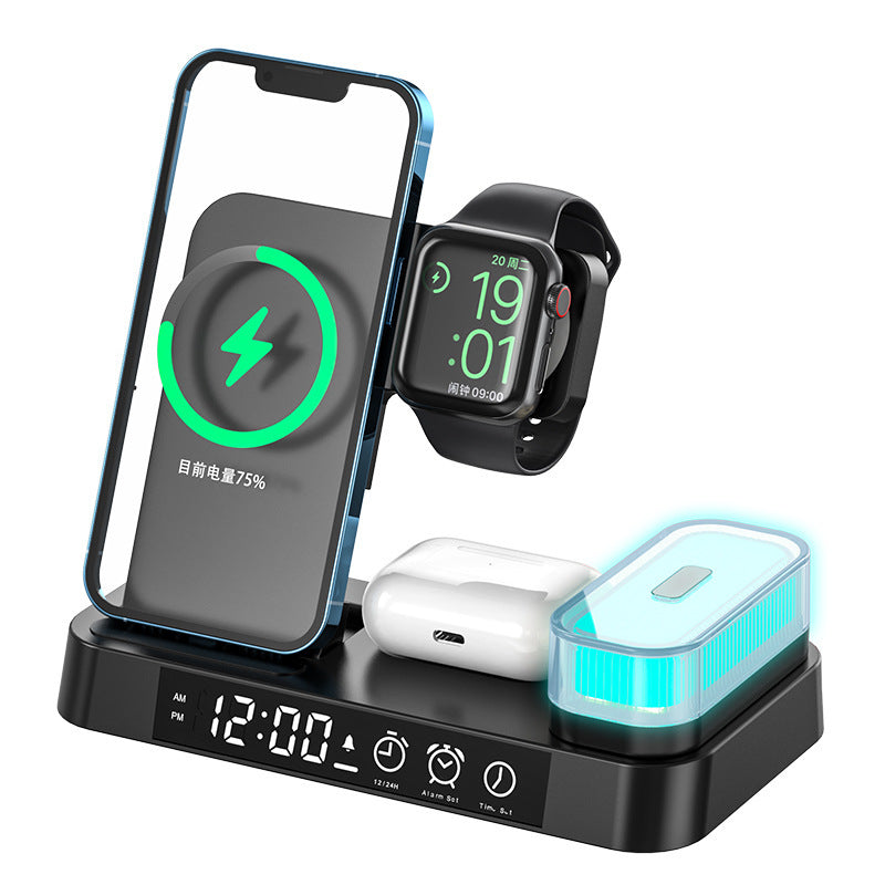 4-in-1 Wireless Charging Station with Alarm Clock & RGB Night Light – Fast Charger for iPhone, AirPods & Apple Watch